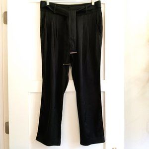 Cache Black Satin Pleated Crop Pants Matching Belt